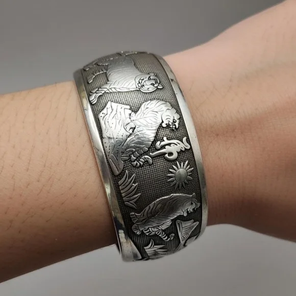 Bold Gold Chunky Knot Red Silver Tone Necklace Tiger Rhinestone Bracelets Huge - Picture 9 of 16